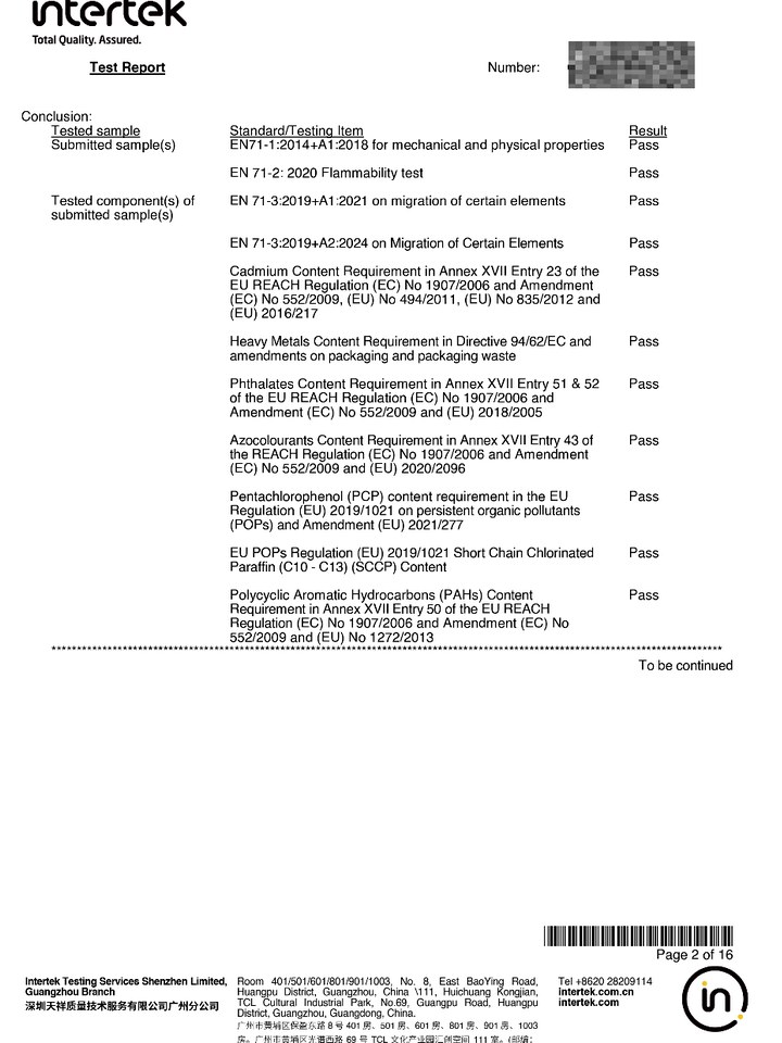 EN71 Intertek test report
