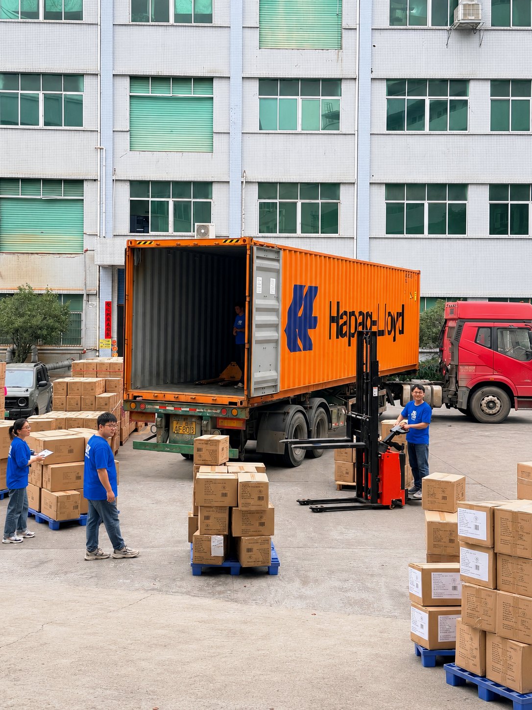 Huatop container loading with cartons outside the factory