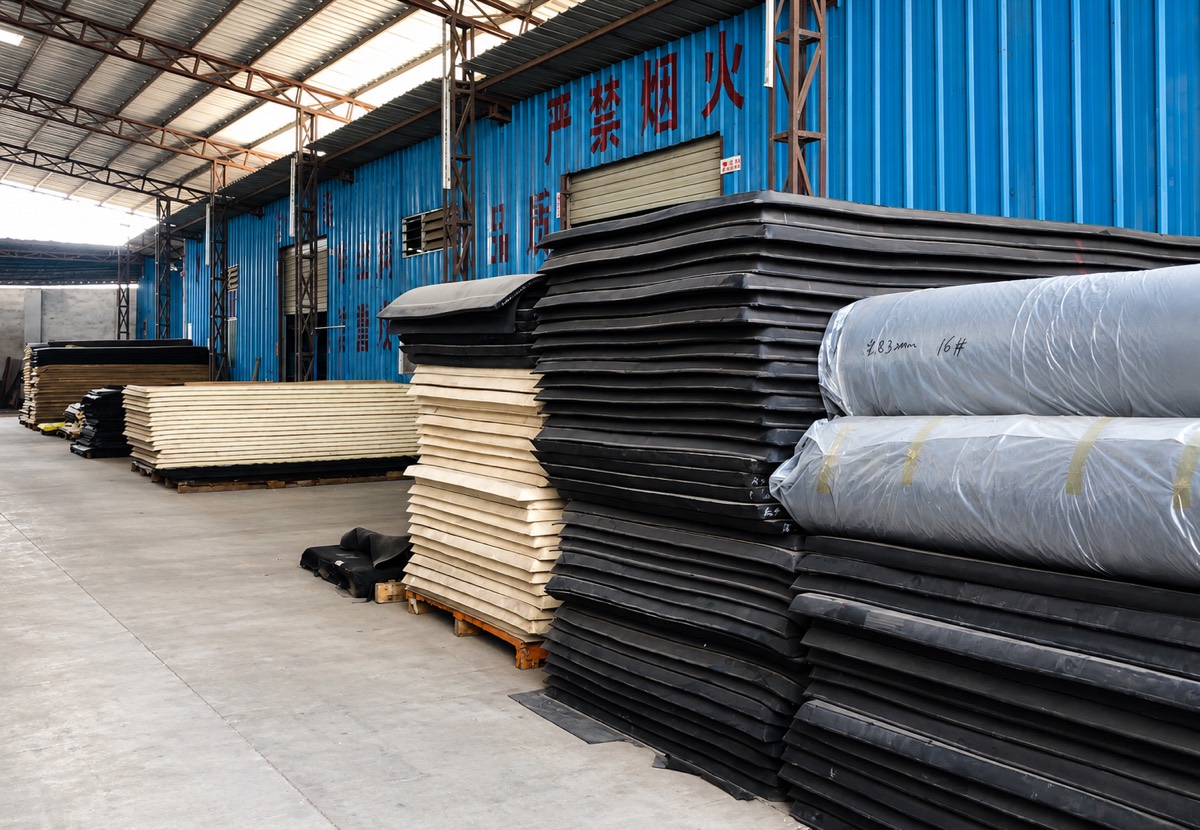 CR neoprene material sheets stacked in the factory warehouse