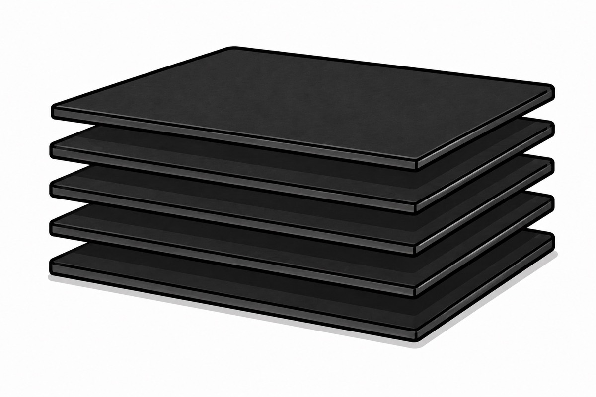 Neoprene sheets stacked after splitting